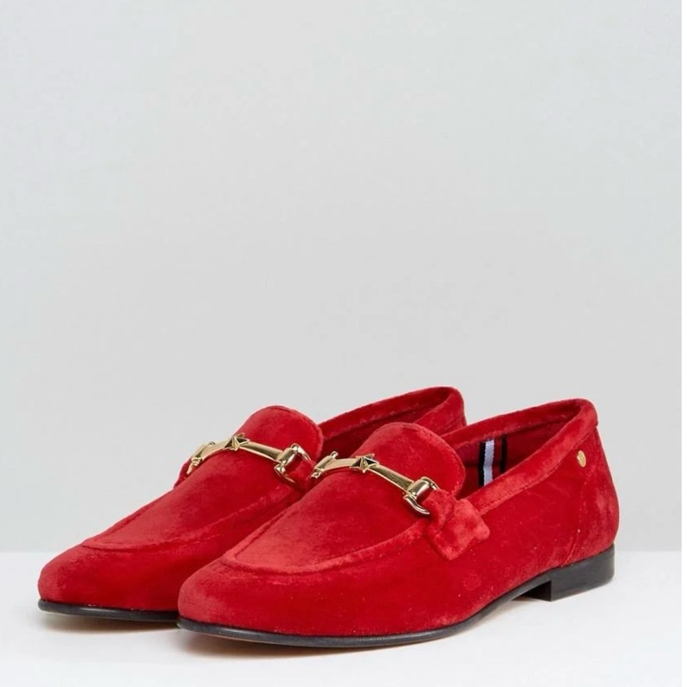 Tommy Hilfiger Red Suede Loafers with Gold Accent